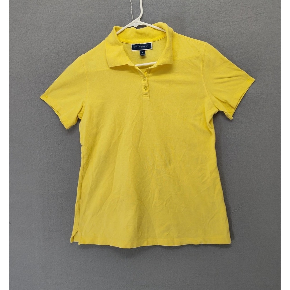 Karen Scott Polo Shirt Womens Medium Yellow Short Sleeve Collared Cotton Classic